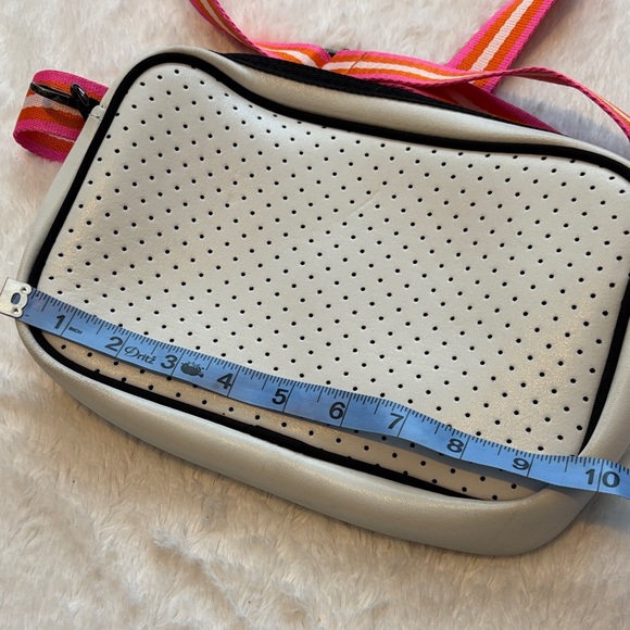 Stylish White Neoprene Bag with Pink and Orange Stripes - Picture 8 of 9